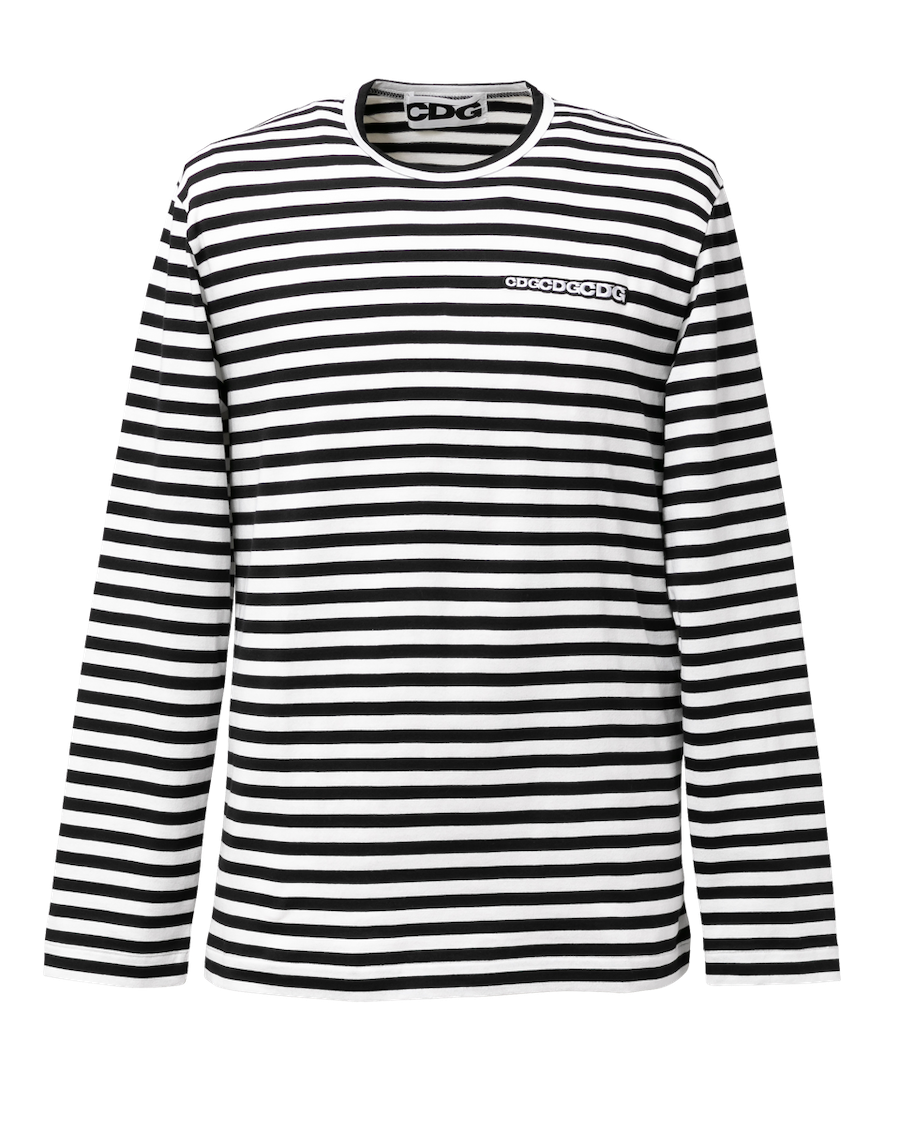 CDG PATCH LONG SLEEVE T SHIRT BLACK STRIPE